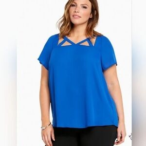 Torrid Royal Blue Cage Neck Georgette Blouse 2X Cutout Top